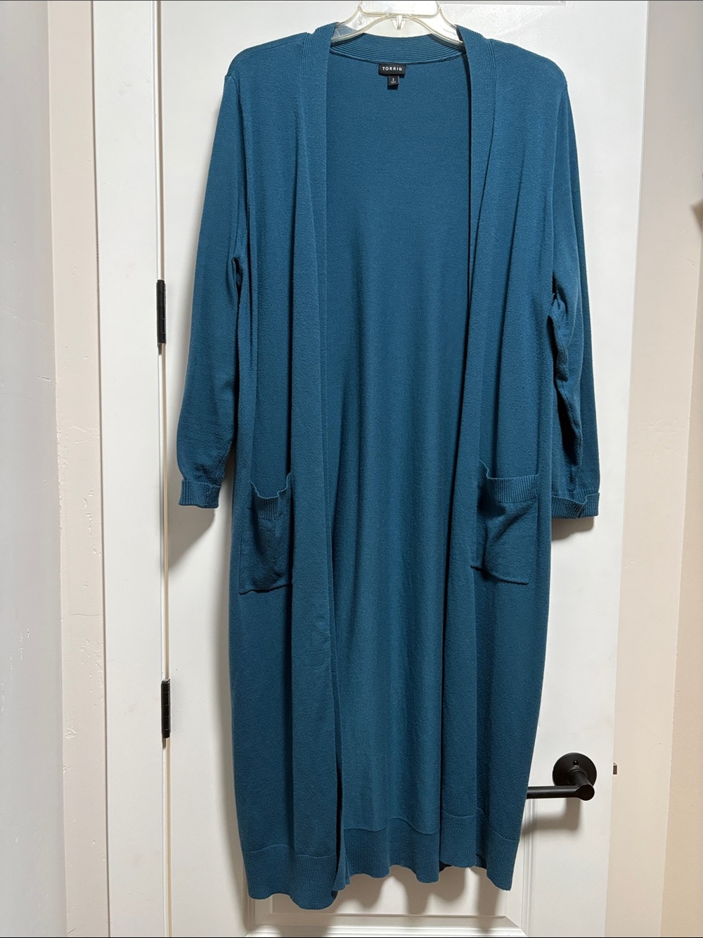 Torrid Teal Open-Front Long Knit Duster